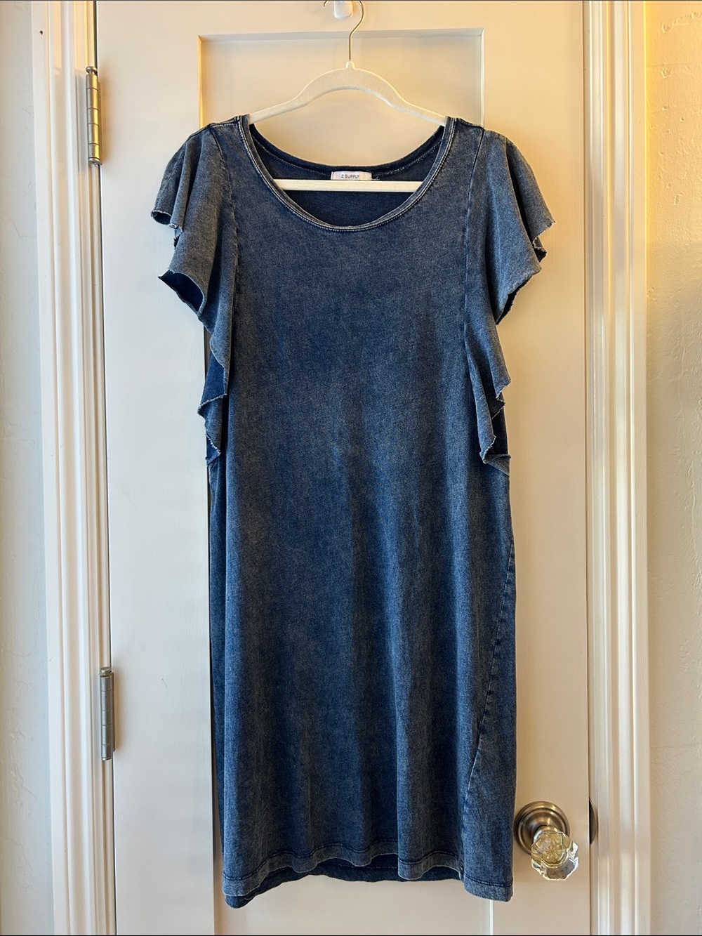Z Supply Washed Denim Ruffle Sleeve Dress